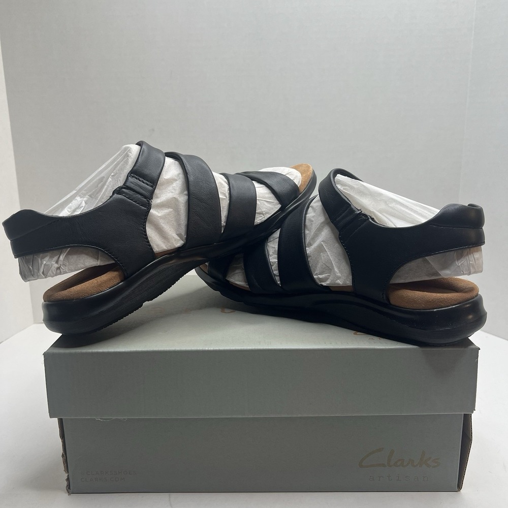 Clarks Artisan Kitly Ave Womens 9 Black Leather Strappy Comfort Sandals 26177303